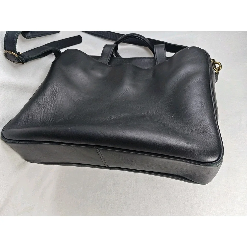 EDDIE BAUER Vintage black soft Leather Briefcase Messenger Bag Portfolio Satchel